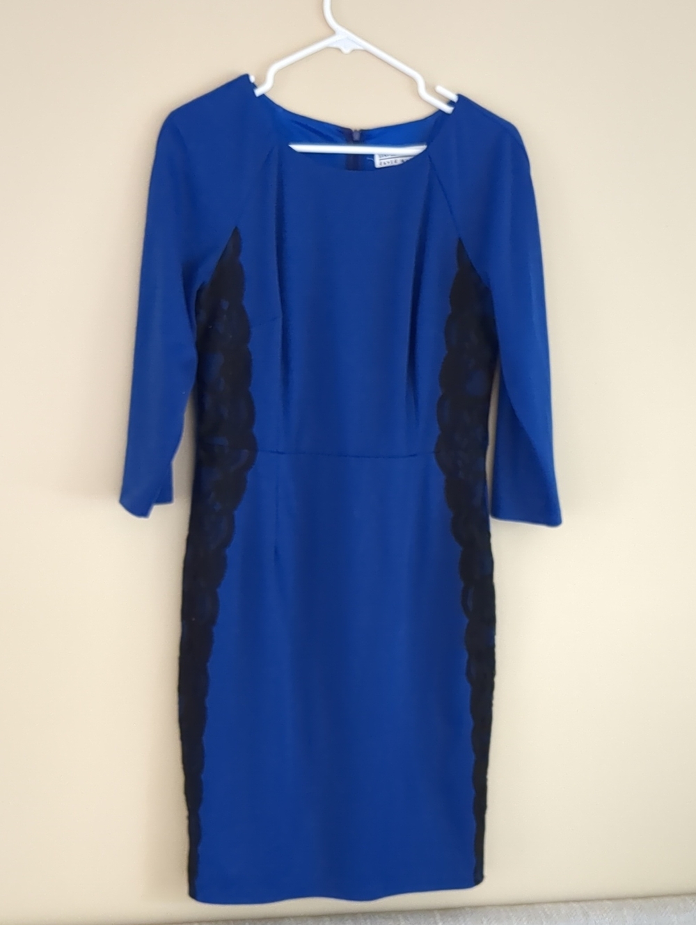 10 David David Meister Blue Long Sleeve With Black Lace Sides Dress